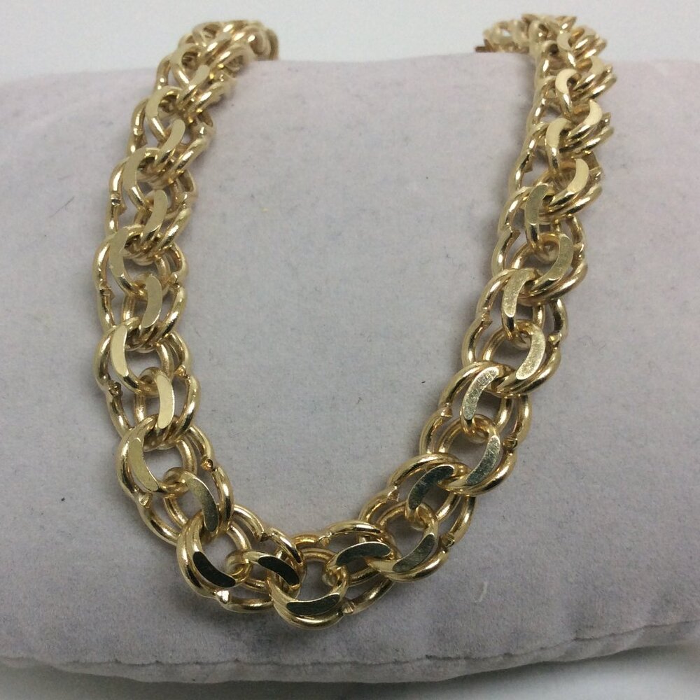 14K Yellow Real Solid Gold 8.8mm double Circle Curb Link Charm Bracelet 8'' 27.5